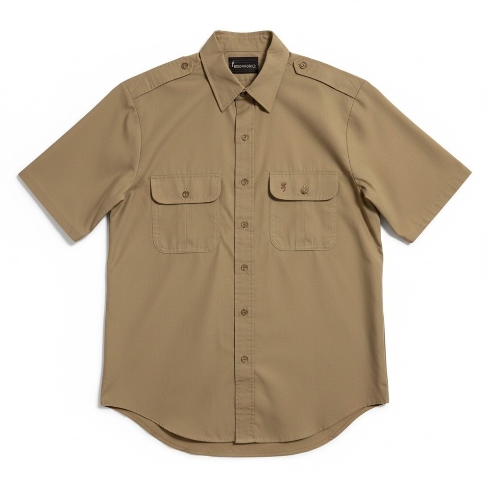 Browning Mens Khaki Short Sleeve Button Down Utility‎ Shirt Tan made in US